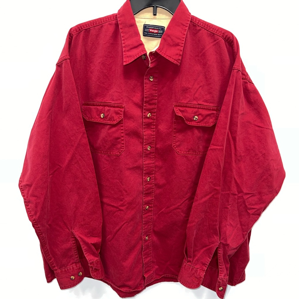 Wrangler Shirt Mens XXL Red Long Sleeve 100% Cotton Pockets Premium Quality